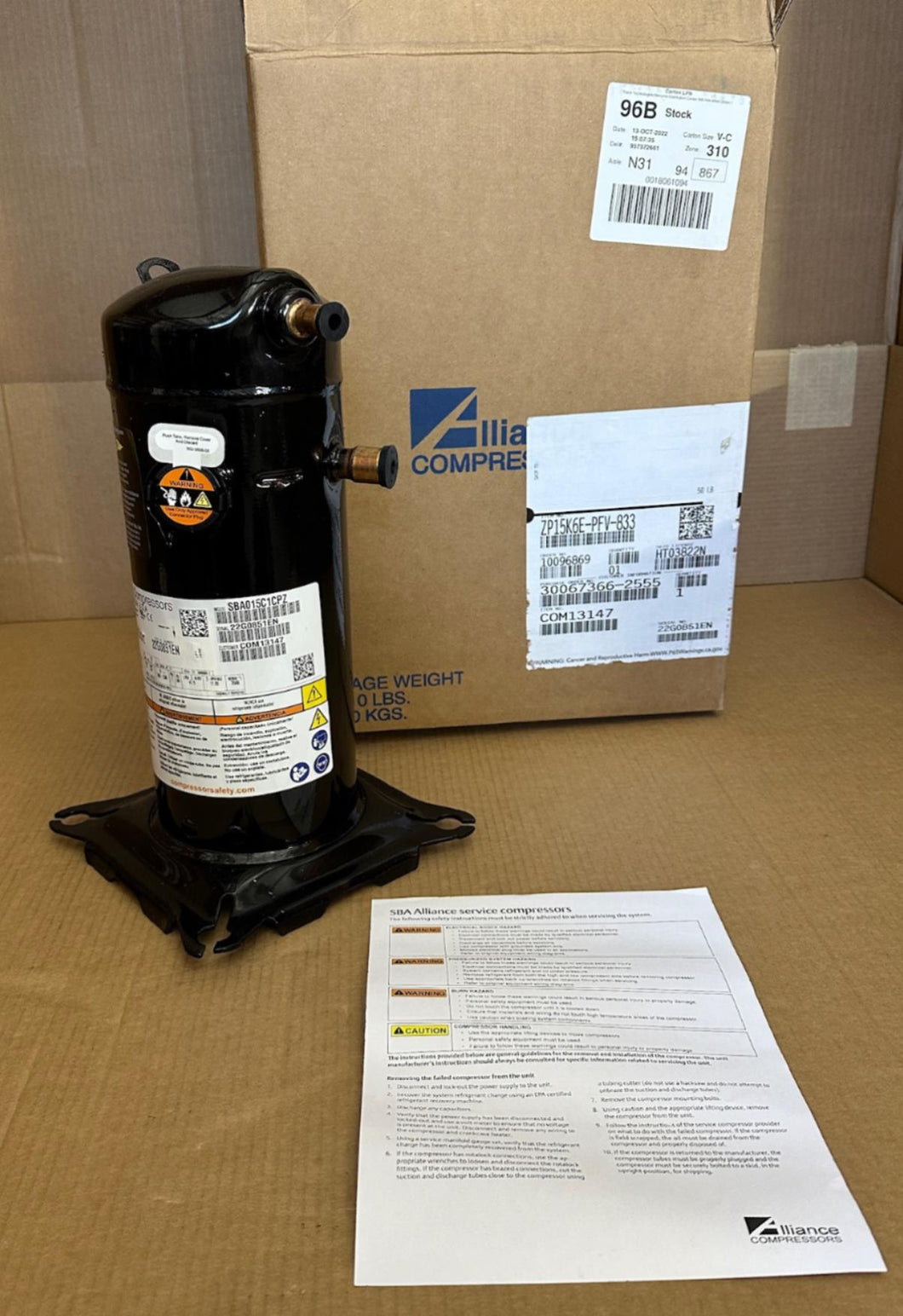 Copeland ZP15K6E-PFV Scroll Compressor 1.25 Ton 208/230VAC 1-5 HP R410A